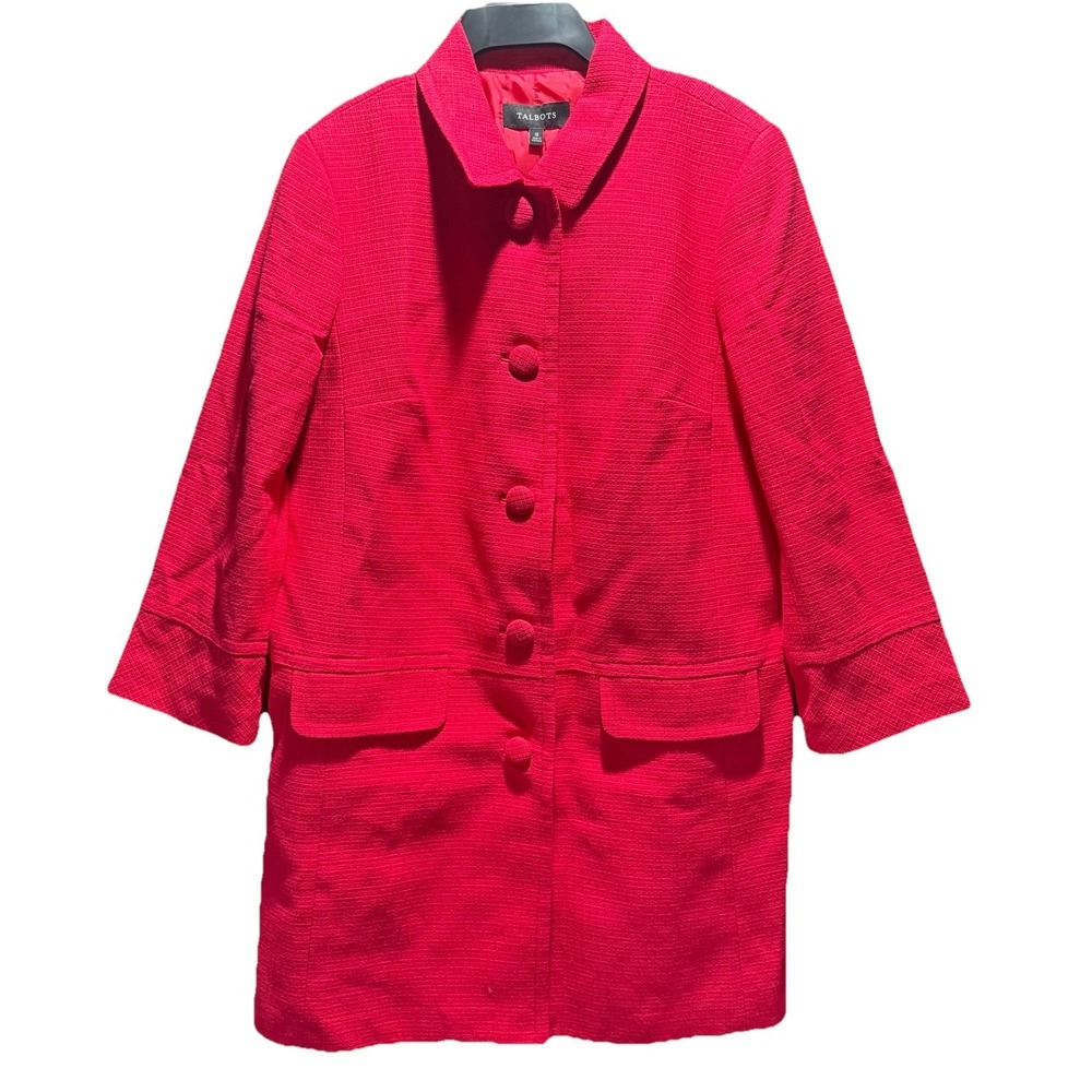 Talbots Fuchsia Textured Car Coat Women's Size 12 Mid-Length Button NWT